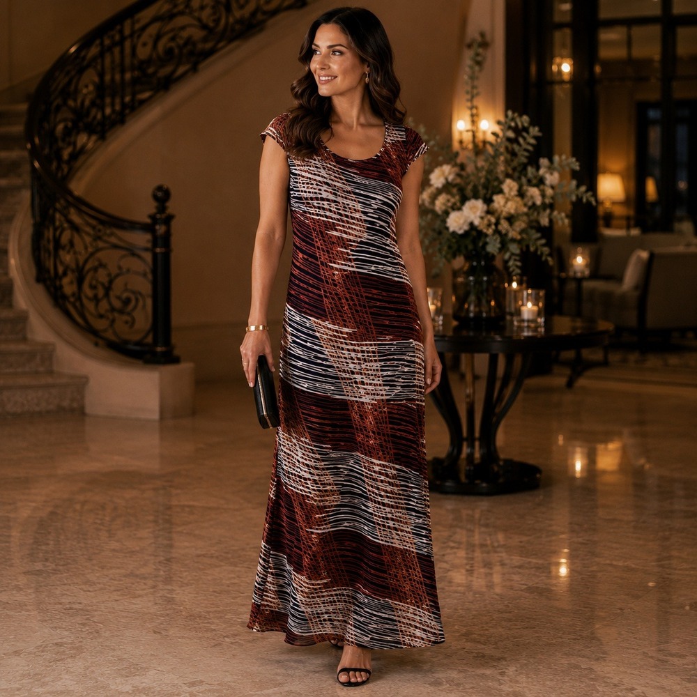Midnight Velvet Makenzie Maxi Dress Size 14 Abstract Print Evening Resort Cruise